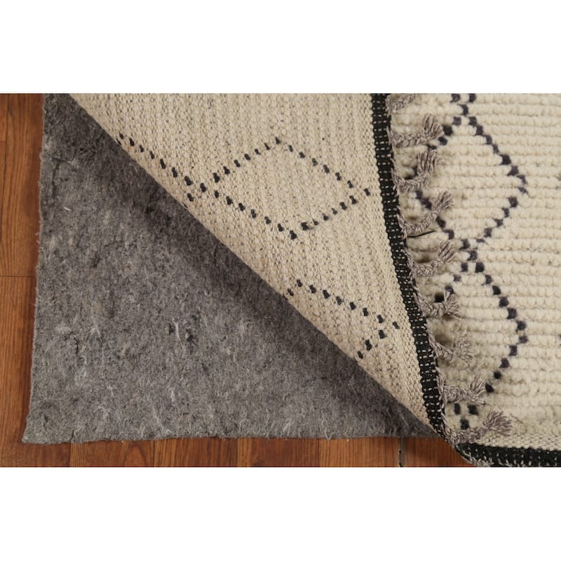 Ivory Trellis Moroccan Modern Runner Rug Handmade Wool Carpet - 2'5"x 12'7"