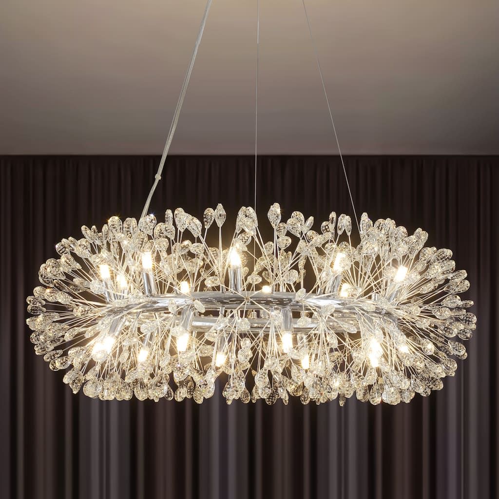 20-Light Modern Glam Wheel Round Starburst Firework Crystal Chandelier for Dining Room