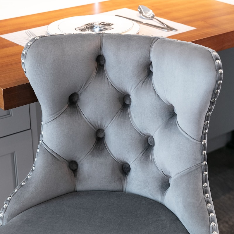 Swivel Velvet Barstools Adjusatble Seat Height from 25-33 Inch,Upholstered Chrome base Bar Stools with Backs,Set of 2