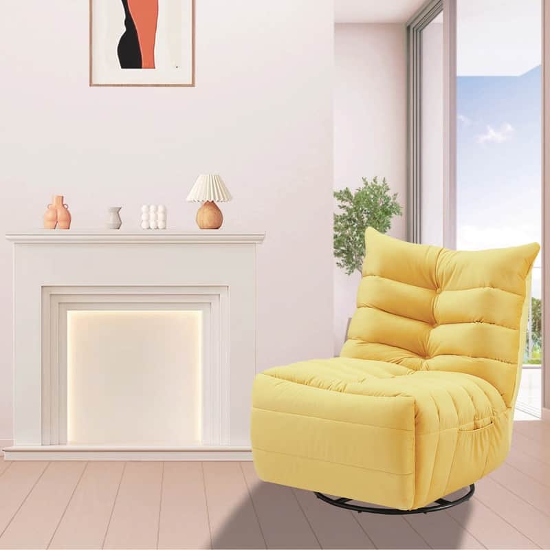 29.1" velvet off-white lazy lift sofa chair with arm pockets