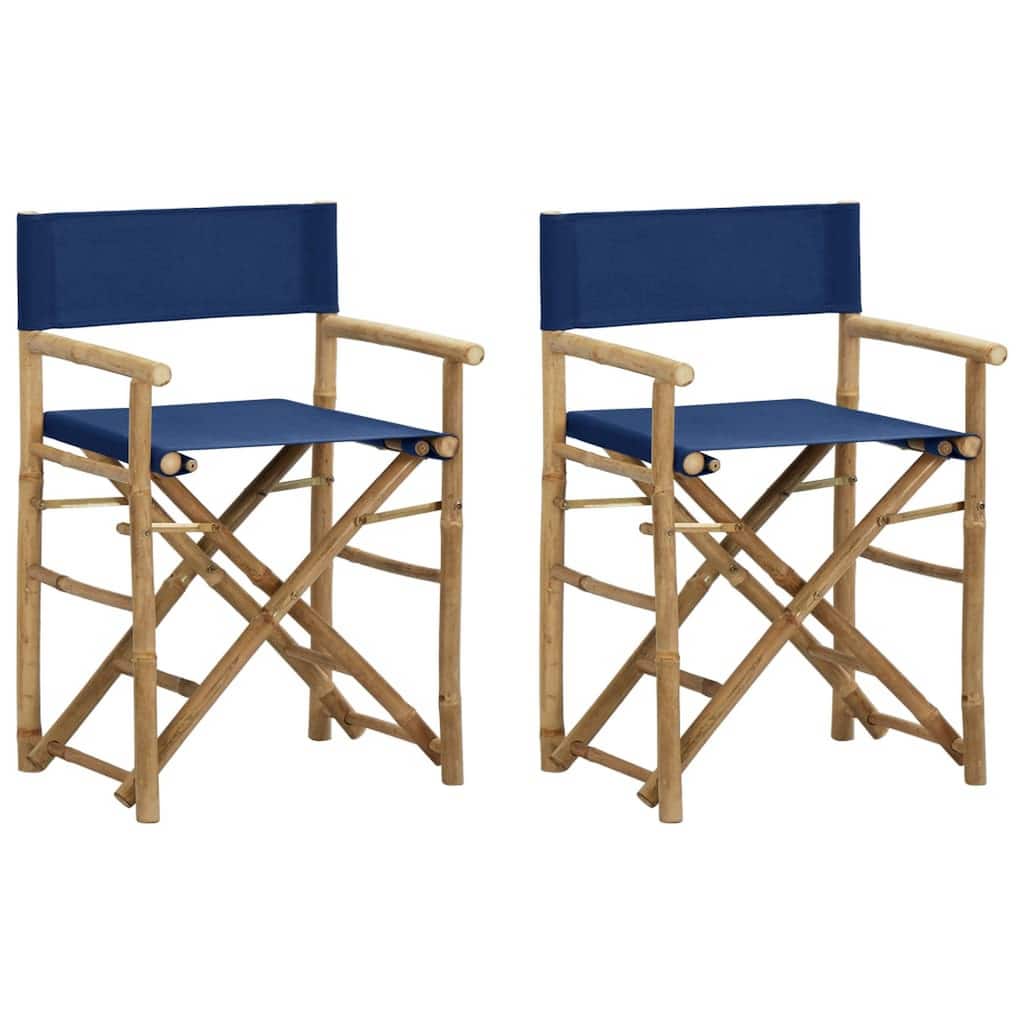 Foldable Directors Chair Set of 2, Accent Bamboo Frame, Blue Polyester