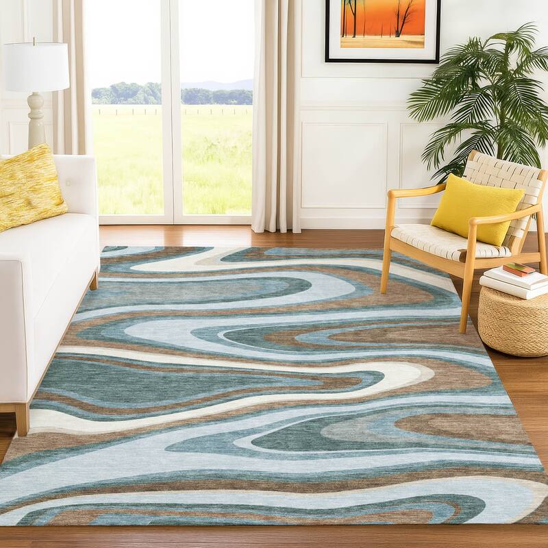 Machine Washable Indoor/ Outdoor Abstract Busey Chantille Rug