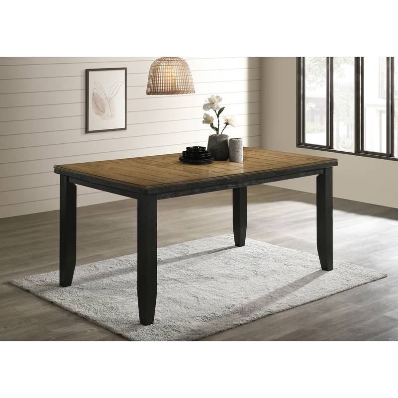 1pc Contemporary Style Dining Rectangular Table with18" Leaf Tapered Block Feet Wheat Charcoal Finish Dining Room Solid