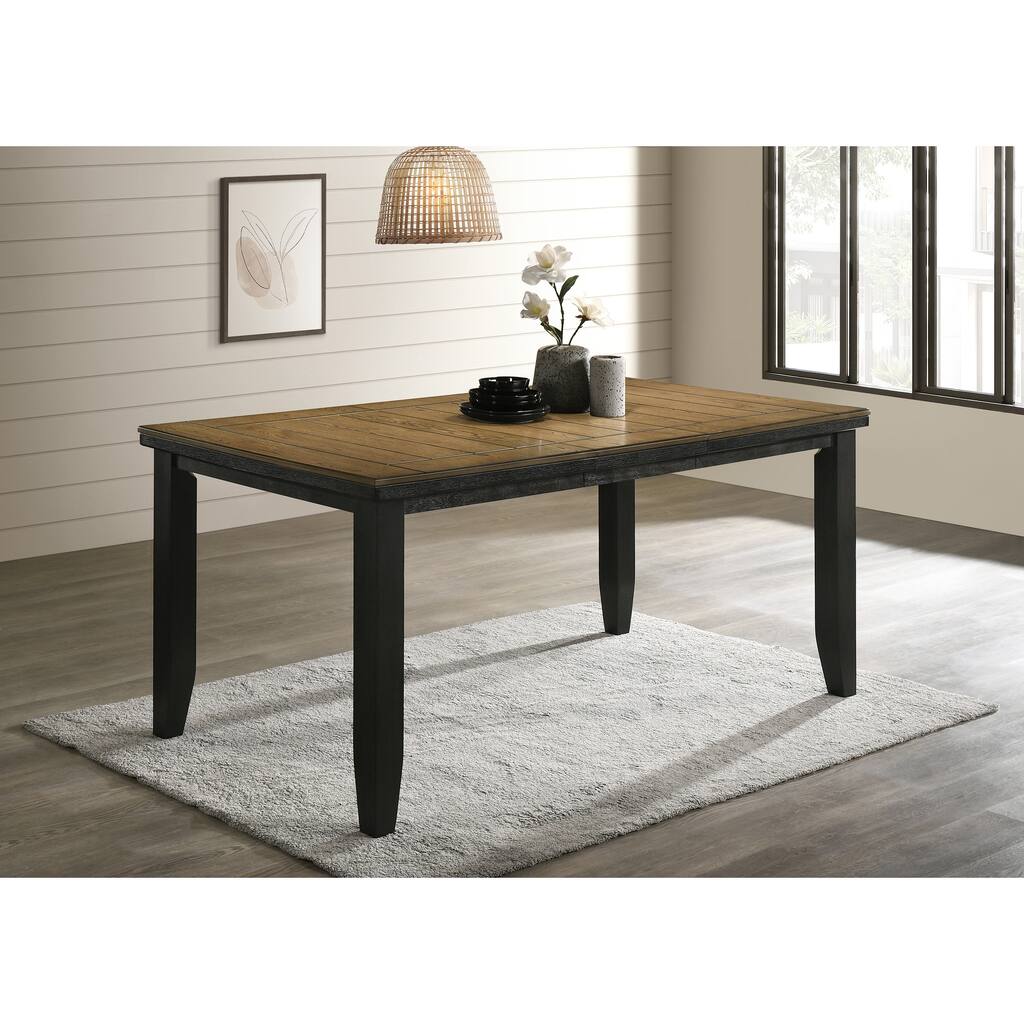 1pc Contemporary Style Dining Rectangular Table with18" Leaf Tapered Block Feet Wheat Charcoal Finish Dining Room Solid