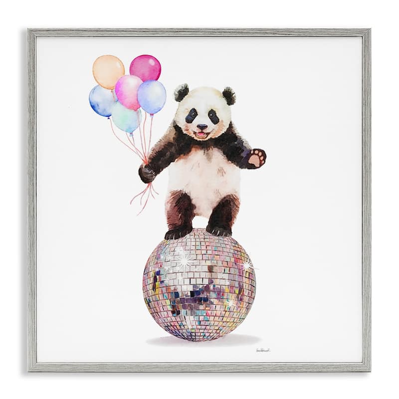Stupell Panda & Balloons Disco Framed Giclee Art Design By Amanda Greenwood - 24 x 24 - Grey