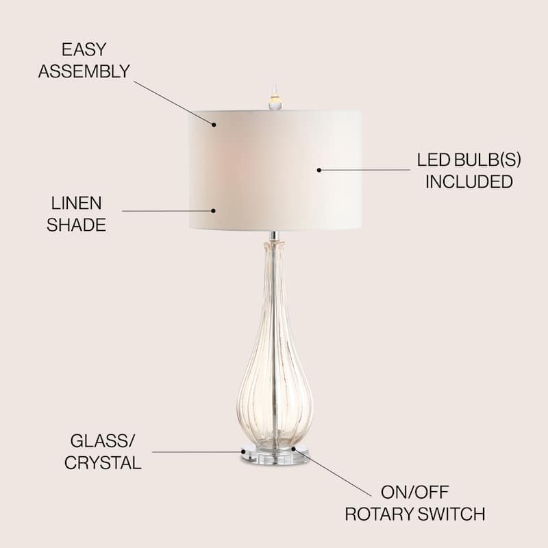 Gillian Drop 32.75" Glass/Crystal LED Table Lamp, Champagne by JONATHAN Y