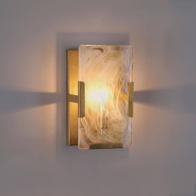Modern Gold 1-Light White Smoke Glass Wall Sconce Lamp Bathroom Lighting