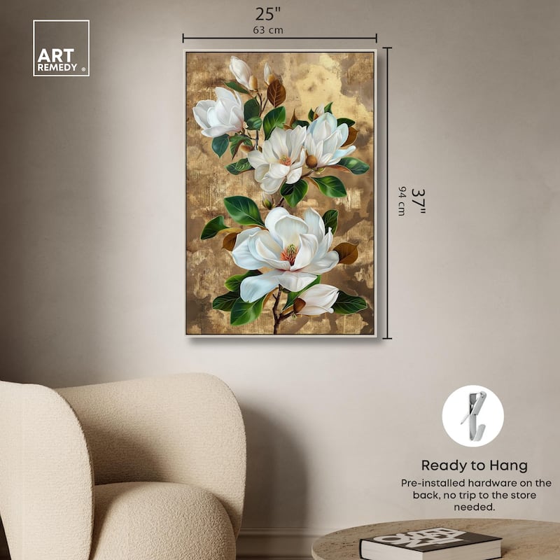 Guilded White flora Canvas by Art Remedy