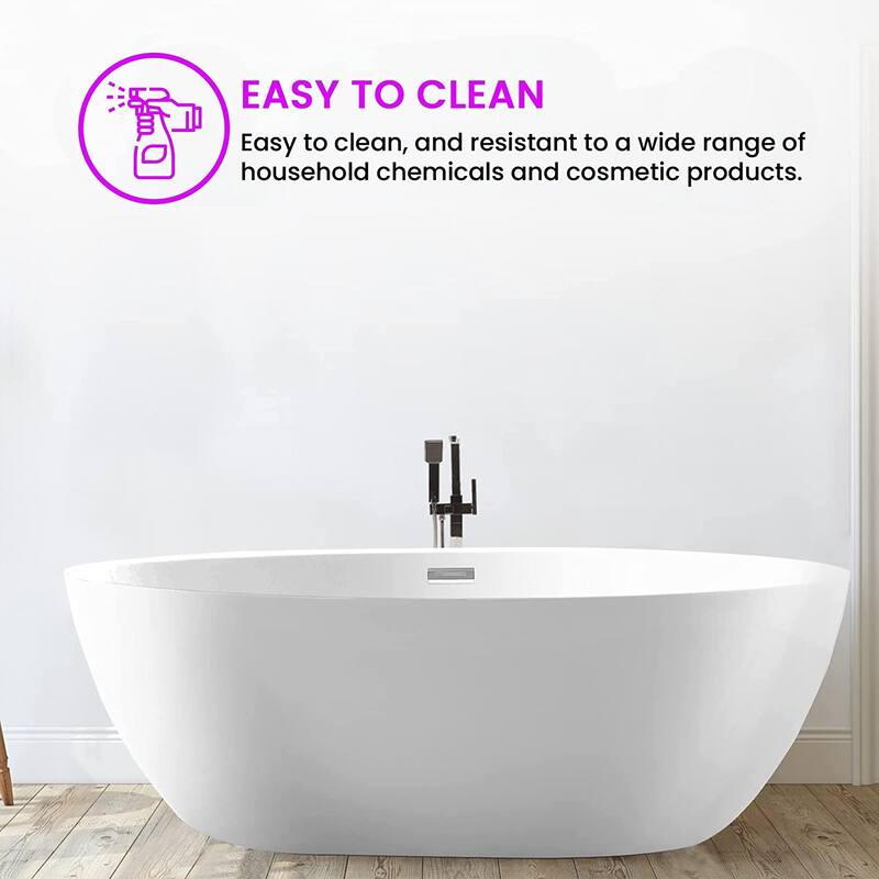 Vanity Art 69" Freestanding Acrylic Soaking Bathtub with Slotted Overflow & Pop-up Drain