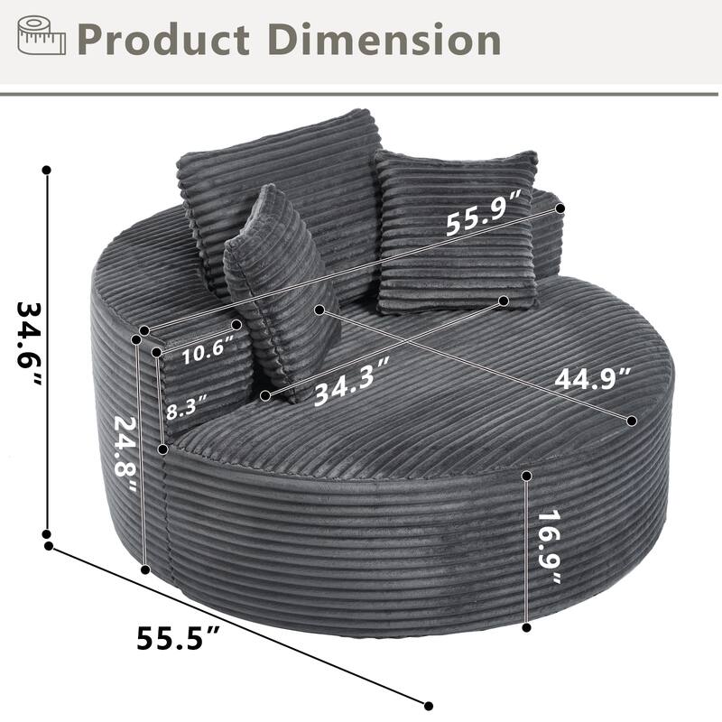 Round Sofa Bed with Memory Foam Sectional Couches for Living Room, Cloud Couch with 3 pillows