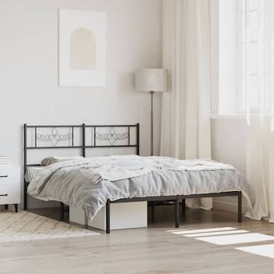 vidaXL 12 Inches Black Queen Metal Bed Frame No Mattress - 81.5" x 61.4" x 35.4"