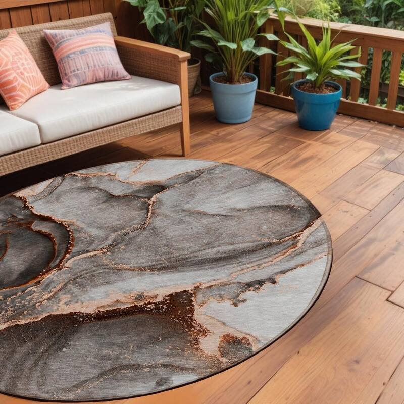 Altona Artistic Abstract Weather Resistant Current & Stylish Runner Outdoor Rug - 8' Round - Peach