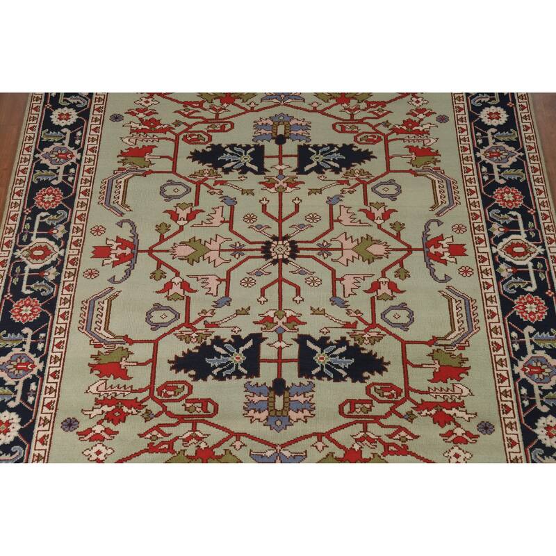 Hand Knotted Oriental 100% Wool Carpet Traditional Geometric Green Heriz (serapi) Area Rug - 9' 9'' X 7' 11''