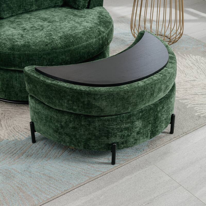 32.7" W Upholstered Half Crescent Moon Storage Ottoman