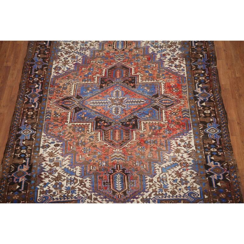 Hand Knotted Oriental 100% Wool Carpet Traditional Medallion Red Heriz Area Rug - 10' 1'' X 7' 5''