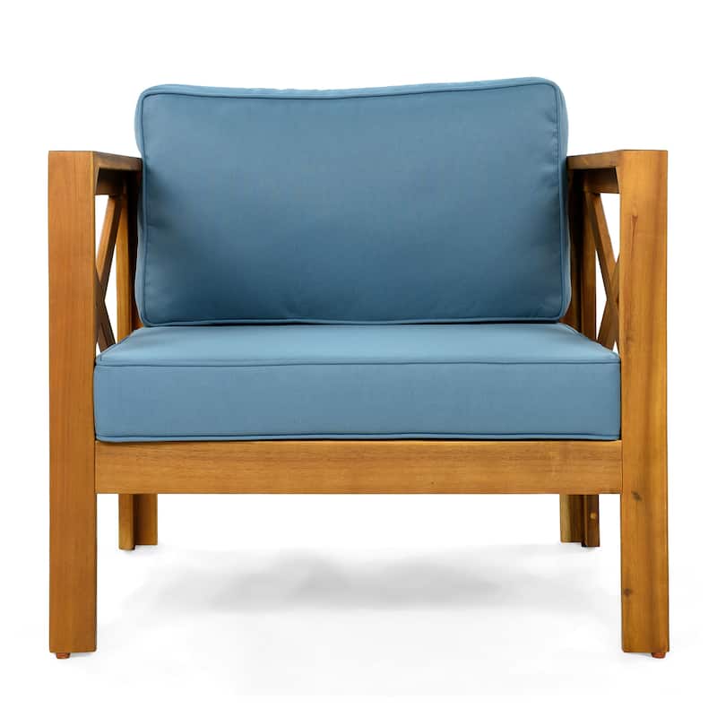 Outdoor Acacia Wood Club Wooden Armchair with Cushions (Set of 2), Conversation Set,Teak Finish,Dark Grey cushion