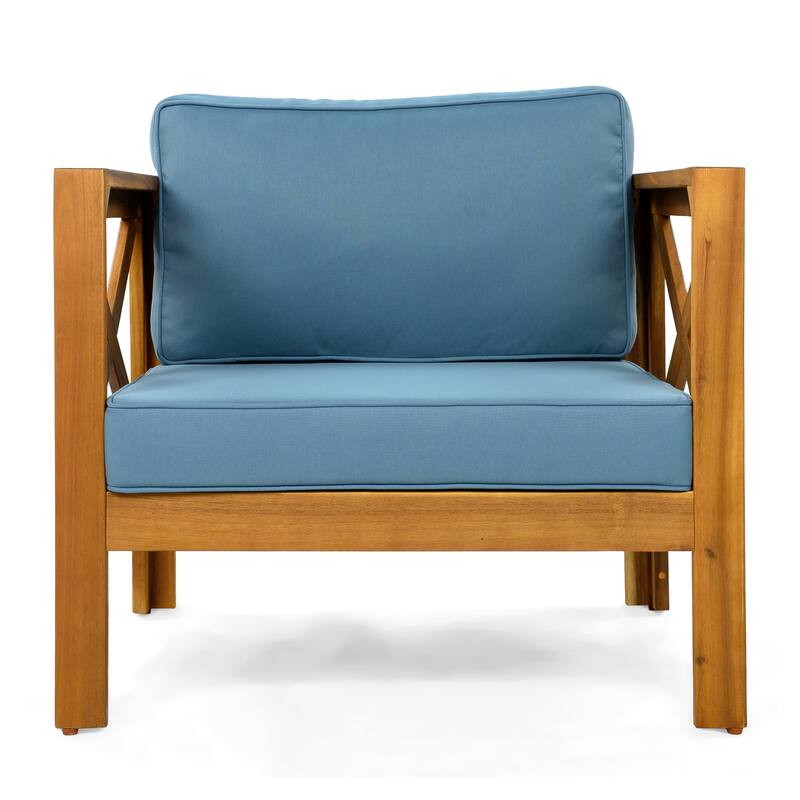 Roomfitters Outdoor Acacia Wood Club Chairs, Teak Finish Armchairs with Cushions