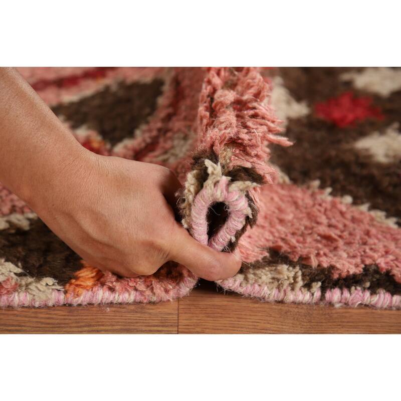 Plush Pink Moroccan Area Rug Hand-Knotted Tribal Wool Carpet - 7'11" x 10'8"