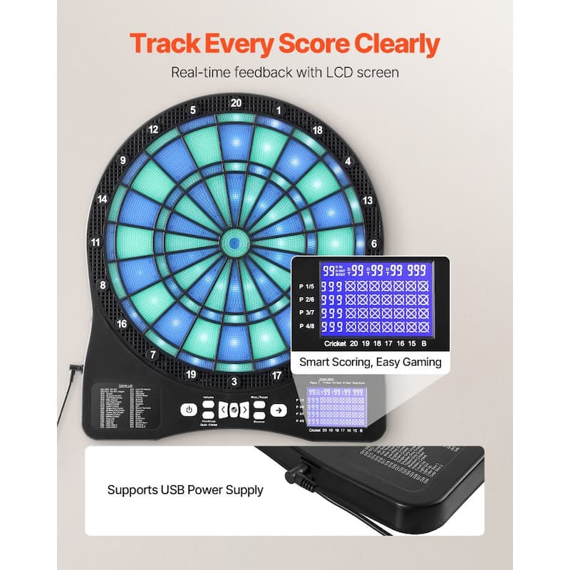 Electronic Dartboard for Home and Office with 48 Game Modes 13.5 Inch Target Area LED Score Display - 17.72 x 15.63 x 1 inch