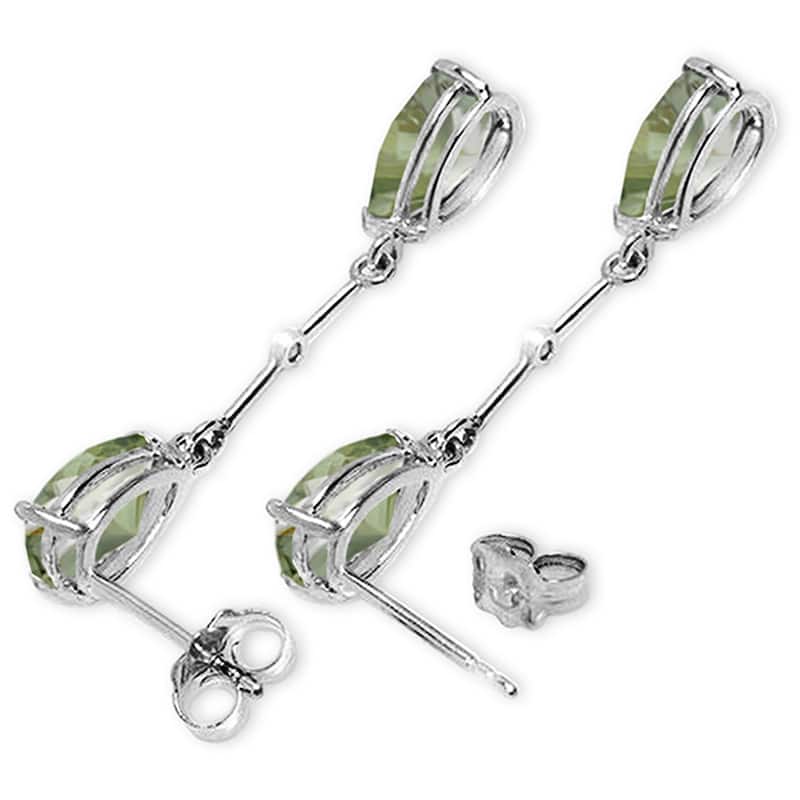 14K White Gold Diamonds & Green Amethysts Dangling Gemstone Earrings