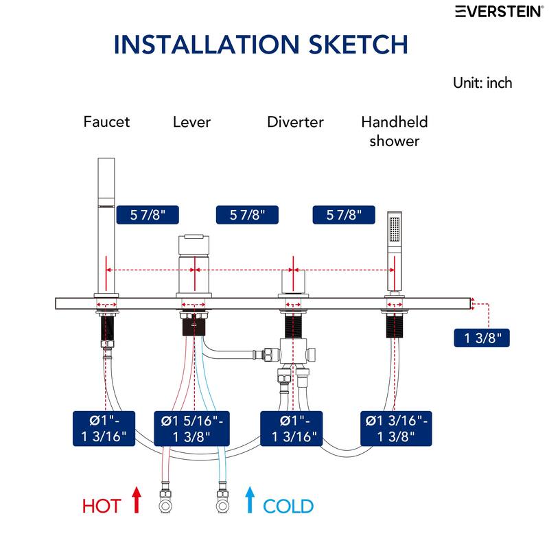 Modern Deck Mounted Bathtub Faucet Set with Diverter And Handheld Sprayer
