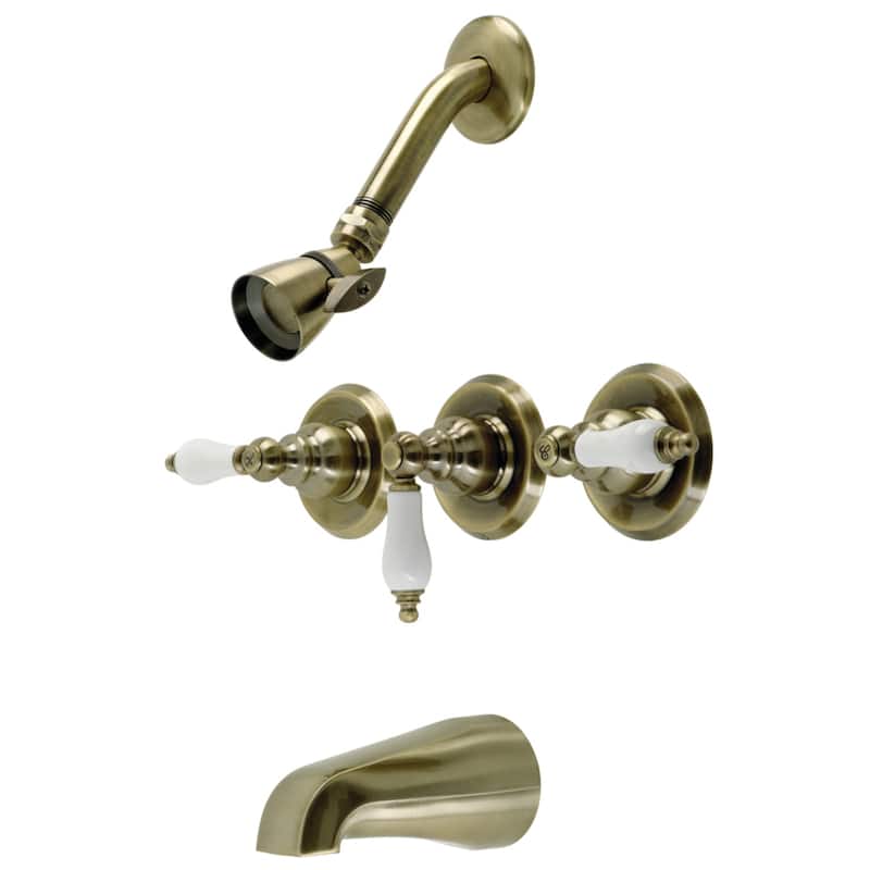Victorian Three-Handle Tub and Shower Faucet - Antique Brass