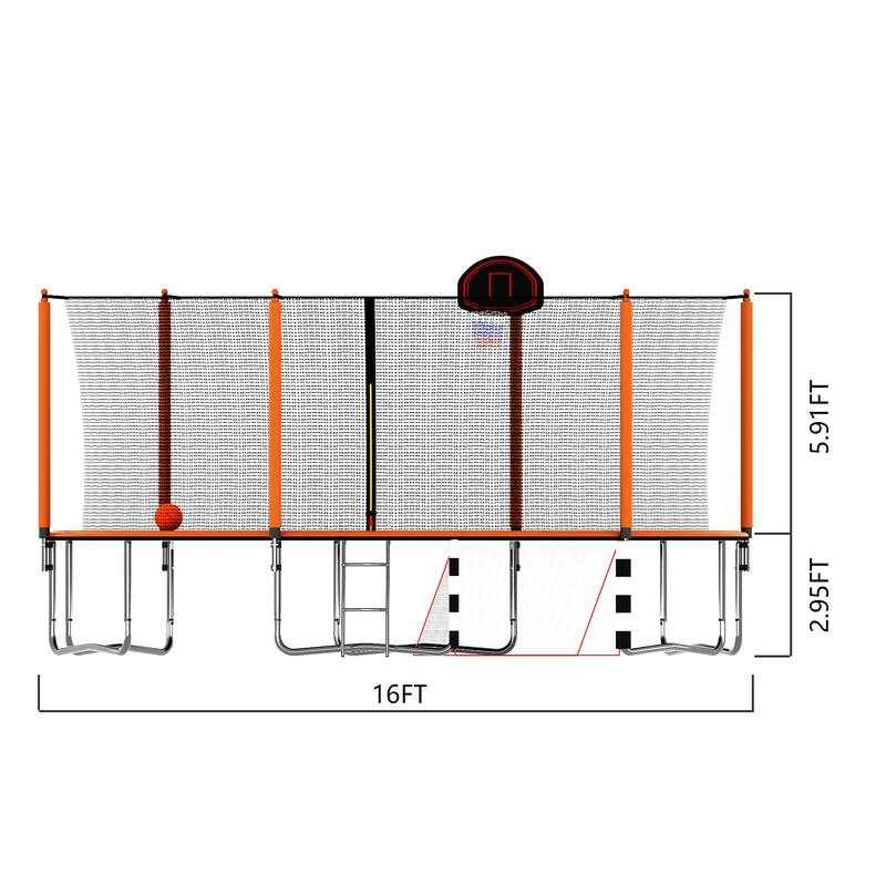 16FT Trampoline with Basketball Hoop pump and Ladder(Inner Safety Enclosure) with soccer goal