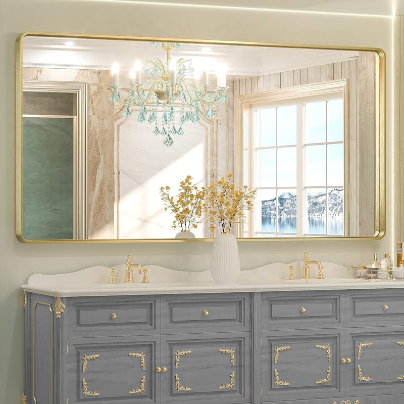 TETOTE Modern Metal Frame Wall Mounted Bathroom Vanity Mirror - 60x30 - Gold