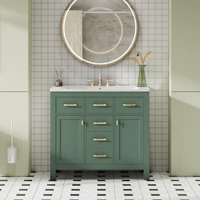 36'' Bathroom Vanity with Ceramic Sink Combo Set, Freestanding Single Bathroom Cabinet with 4 Drawers & 2 Cabinets