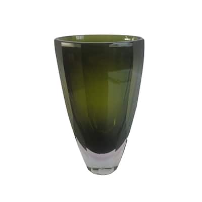 Lime Green Heavy Cut Glass Vase with Modern Minimalist Design