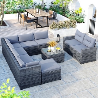 9-piece Outdoor Patio Large Wicker Sofa Set, Rattan Sofa Set