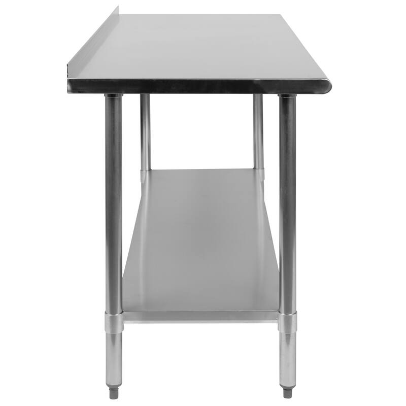 Stainless Steel 18 Gauge Work Table with Backsplash and Shelf, NSF