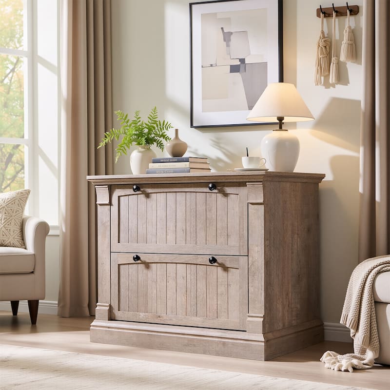 Rustic Wood File Cabinet , Filing Cabinet for Home Office, Living Room - Light Rustic Oak