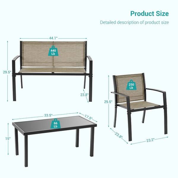 dimension image slide 0 of 2, Bonosuki 4 Pieces Patio Furniture Sets Textilene Bistro Sets