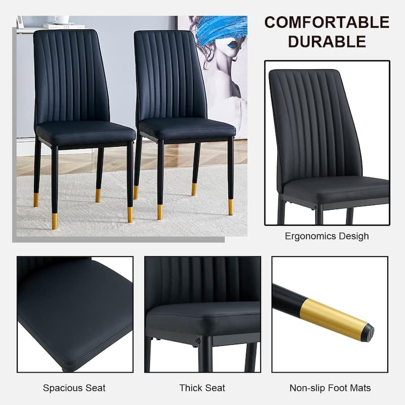 A set of 4 dining chairs, black dining chair set, PU material high backrest seats and sturdy leg chairs
