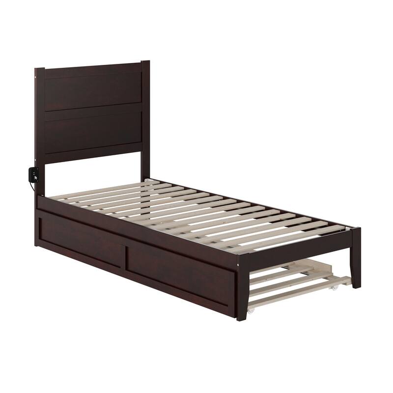 Espresso Twin XL Bed with Trundle & Charging Station - Bedroom Furniture Set