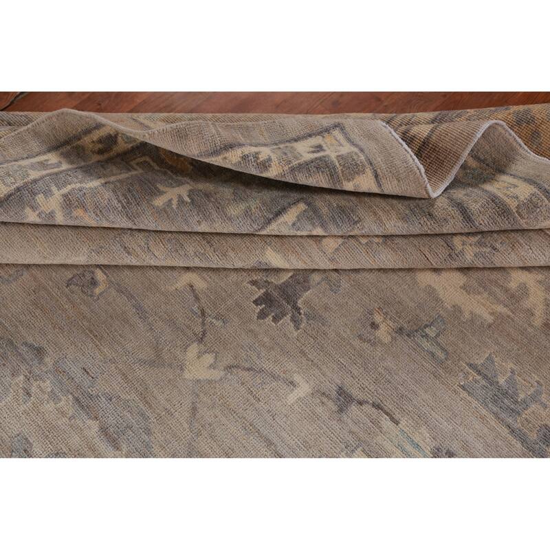 Hand Knotted Oriental 100% Wool Carpet Transitional All-Over Beige & Ivories Oushak Area Rug - 12' 1'' X 9' 1''