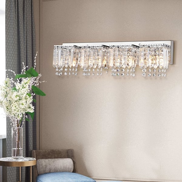 slide 2 of 8, Evelyn 4-light Chrome Finish Crystal Strand Wall Sconce