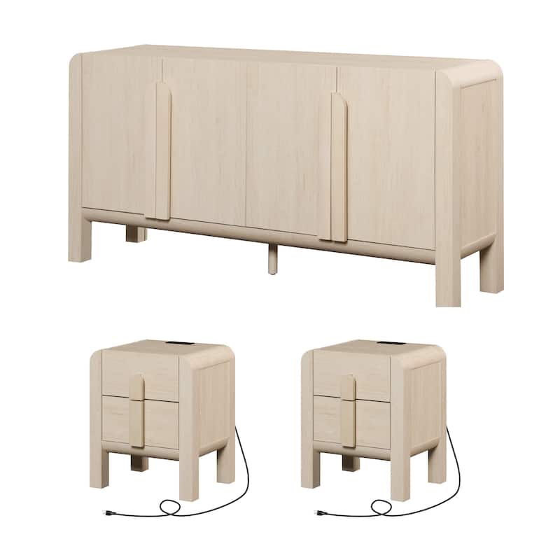 WAMPAT 3 Pcs Bedroom Set,Mid Century Dresser And Nightstand Sets For Bedroom, Night Stand Set Of 2, Modern Dresser