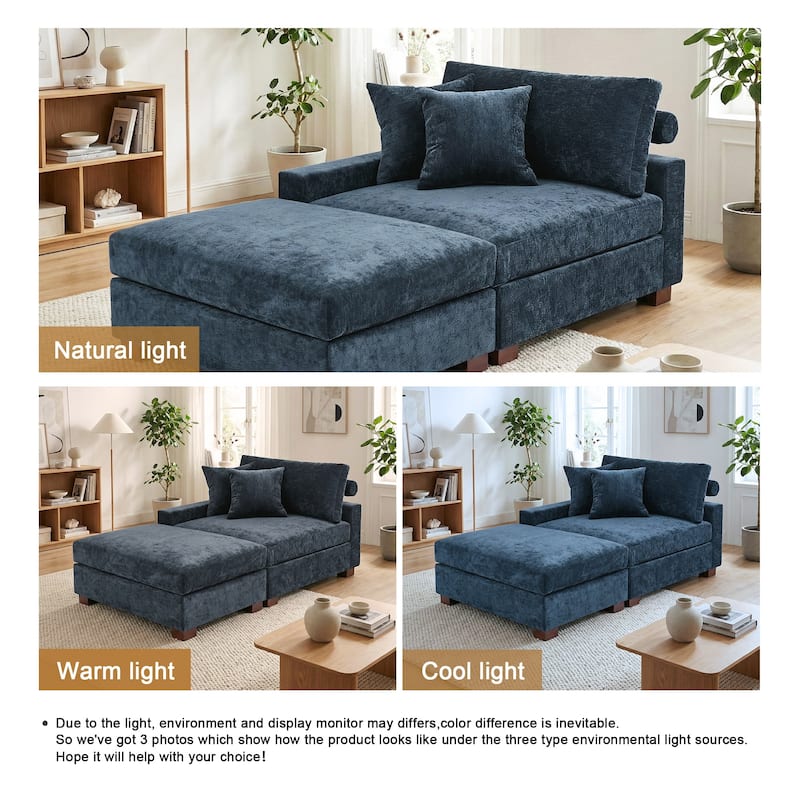 Oversized Chenille Modular Armchair And Ottoman Set Living Room Set