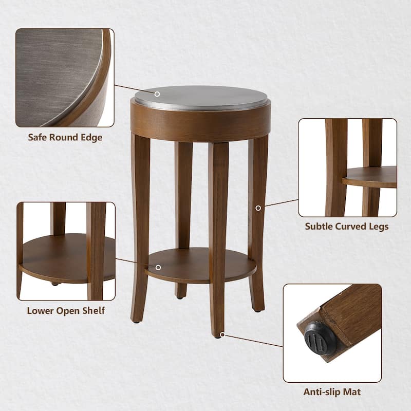 COSIEST 2-Tier Round Accent End Table with Shelf