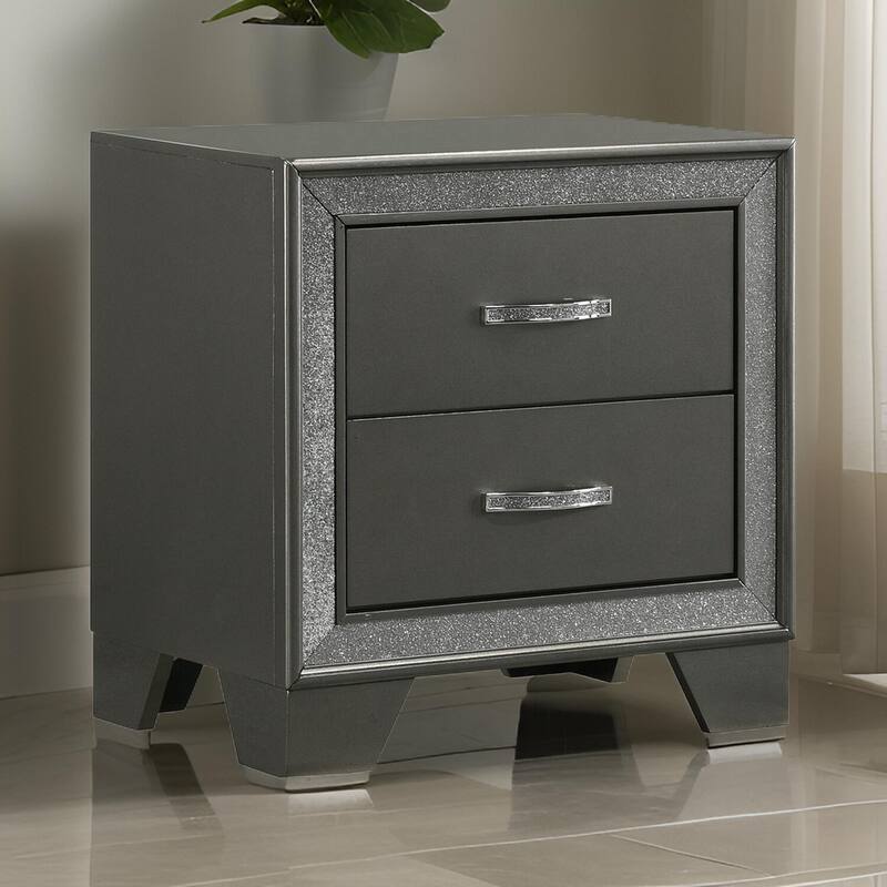 Gray/Chrome 2 Drawer 23.6 in. W Nightstand with Trimmed Edge Design