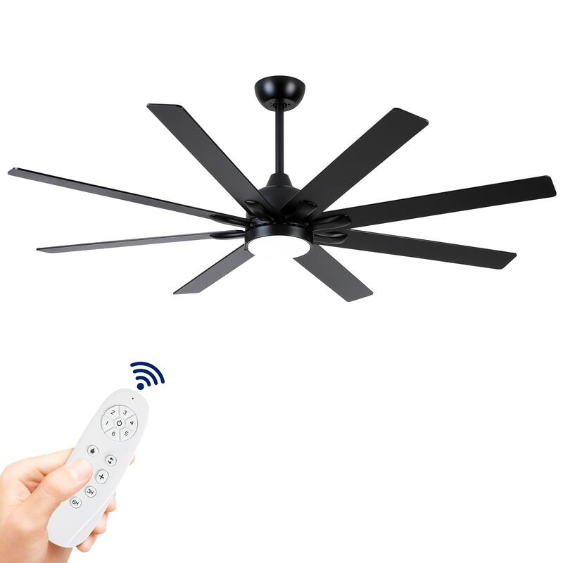 YUHAO 84 In. Indoor/Outdoor Modern Industrial Large Windmill Aluminum Blade Ceiling Fans With Lights, Quiet DC Motor and Remote