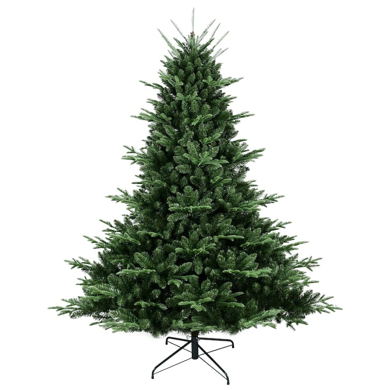 Full-Shaped 8FT Christmas Tree with 2673 Tips - PE/PVC Mixed Needles, Wide Base for Large Spaces, Hinged Structure, Metal Stand