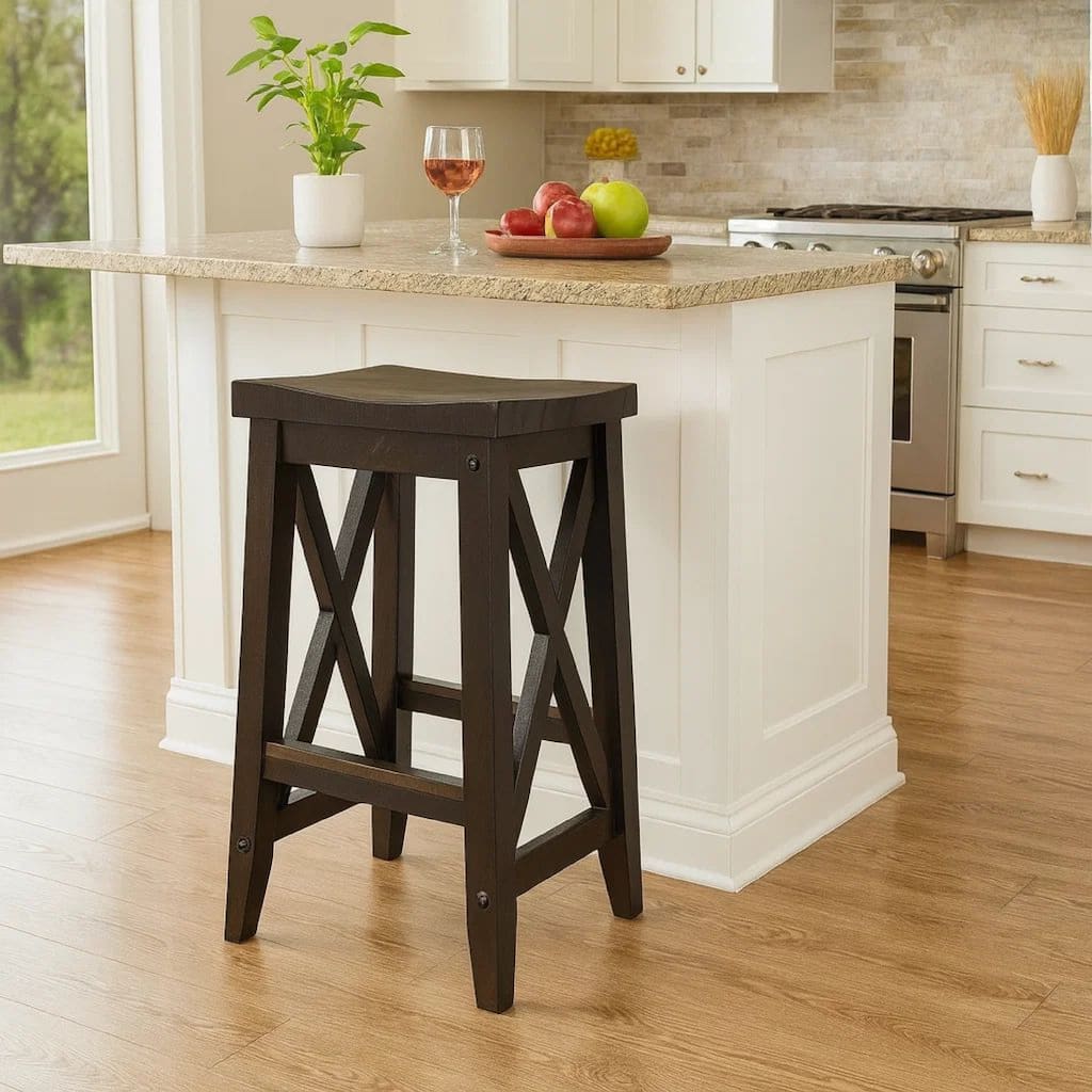 31 Inches Saddle Seat Wooden Barstool, Brown