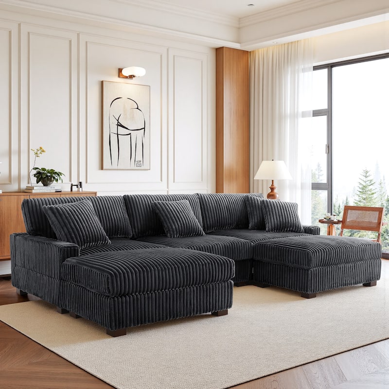 118.4"W Plush Modular Sectional Sofa with Pillows - Grey - Symmetrical