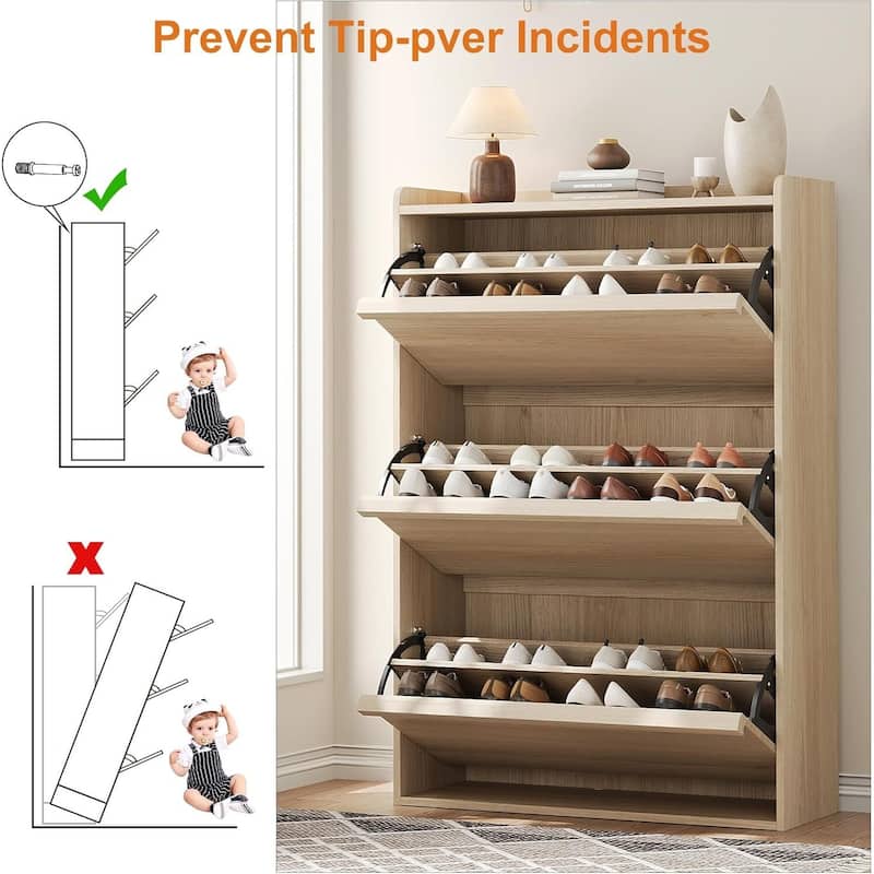 Narrow Shoe Cabinet Organizer with 3 Flip Drawers for Entryway, Hallway, Living Room