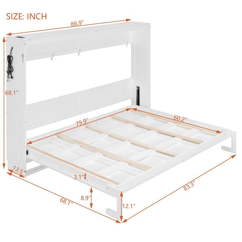Side-Folding Printed Murphy Bed with LED and USB