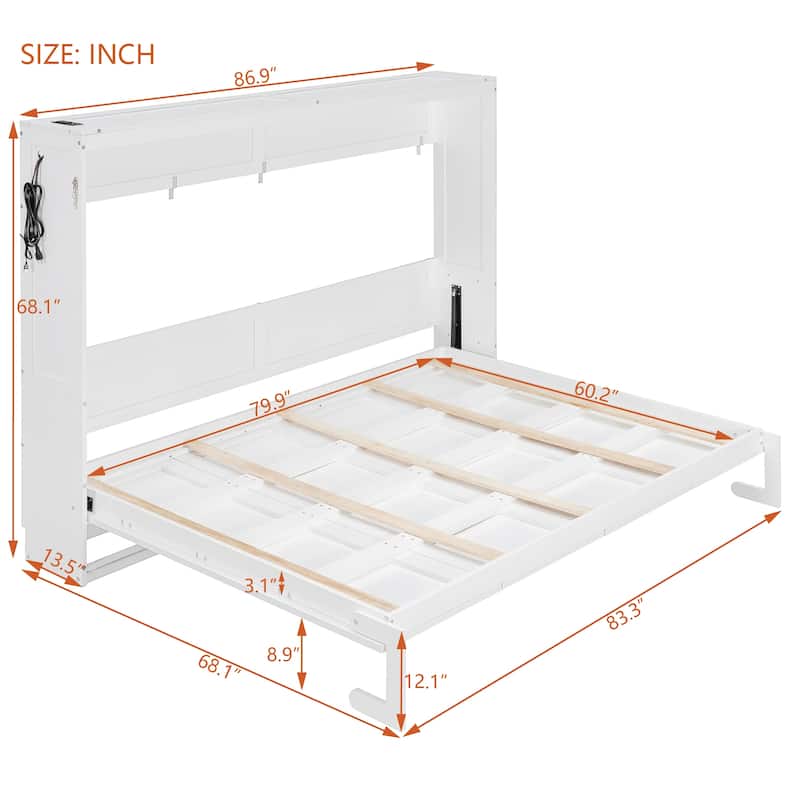 SideFold Murphy Bed with Geometric Art Panels, USB Power Hub & LED Glow by Harper&Bright Designs