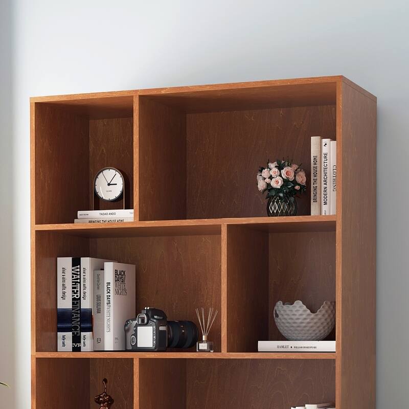 3-tier Wood Bookshelf Bookcase with 2 Bottom Enclosed Cabinet
